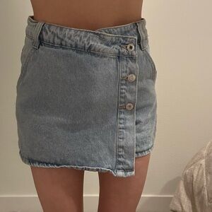 Light Blue Denim Button-Front Mini Skort
